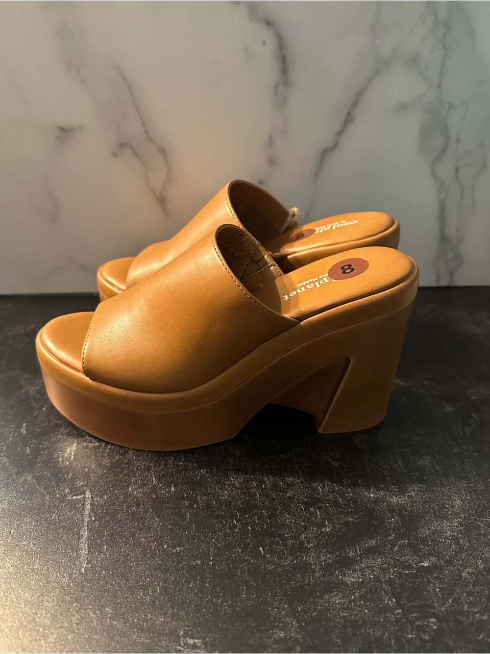 NWT Steve Madden Cognac Platform Slide Sandals - Picture 3 of 7